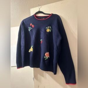 Navy Blue Embroidered Women's Sweater